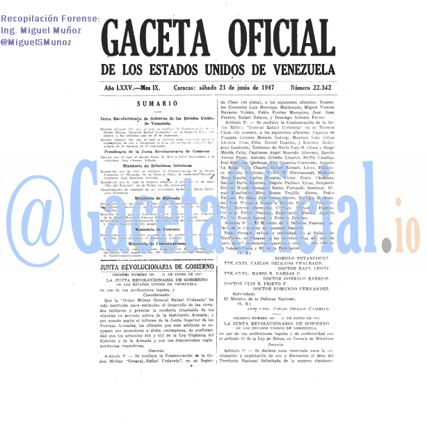 Gaceta Oficial 22342 del 21 Junio 1947