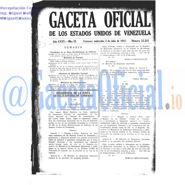 Gaceta Oficial 22351 del 2 Julio 1947