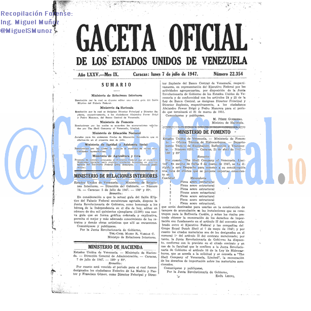 Gaceta Oficial 22354 del 7 Julio 1947