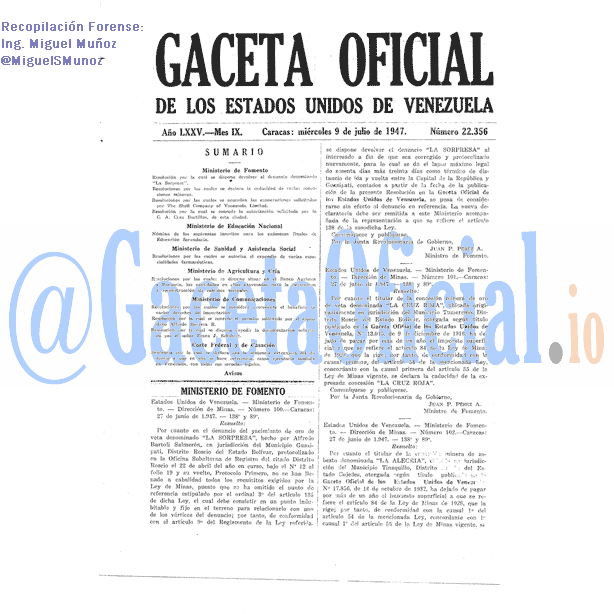 Gaceta Oficial 22356 del 9 Julio 1947