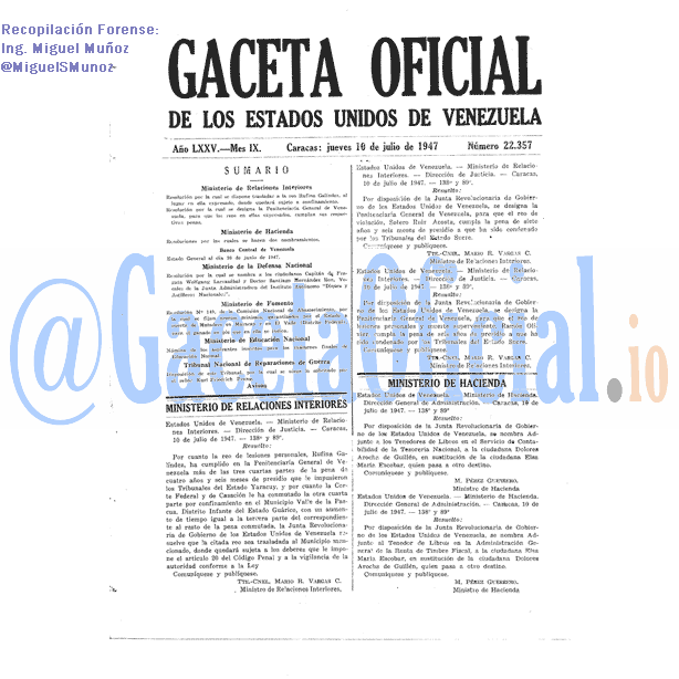 Gaceta Oficial 22357 del 10 Julio 1947