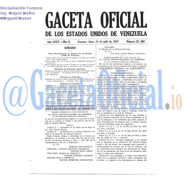 Gaceta Oficial 22360 del 14 Julio 1947