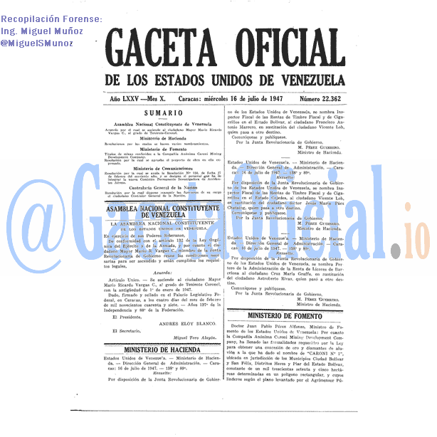 Gaceta Oficial 22362 del 16 Julio 1947