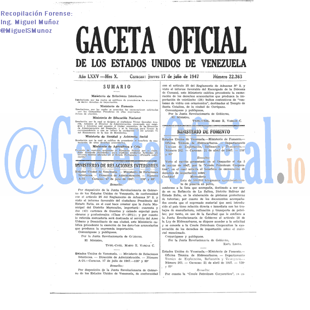 Gaceta Oficial 22363 del 17 Julio 1947