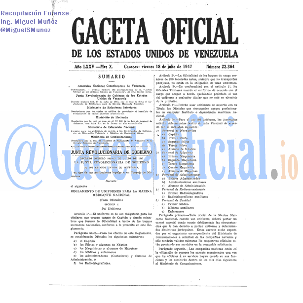 Gaceta Oficial 22364 del 18 Julio 1947