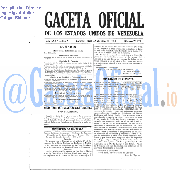 Gaceta Oficial 22371 del 28 Julio 1947