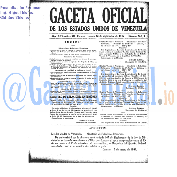 Gaceta Oficial 22411 del 12 Septiembre 1947