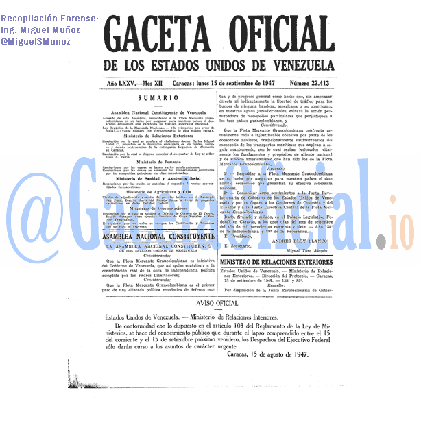 Gaceta Oficial 22413 del 15 Septiembre 1947
