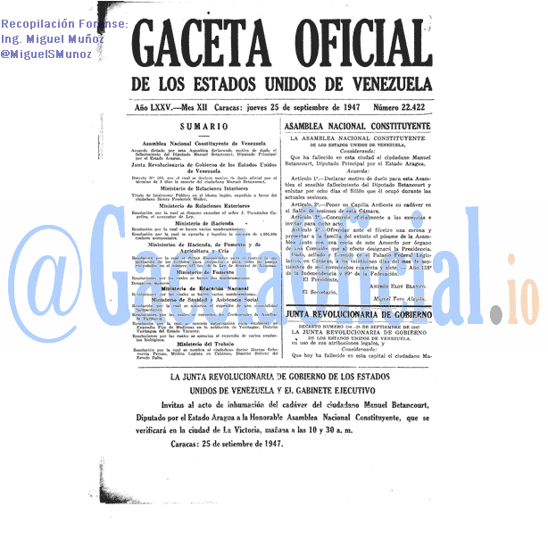 Gaceta Oficial 22422 del 25 Septiembre 1947