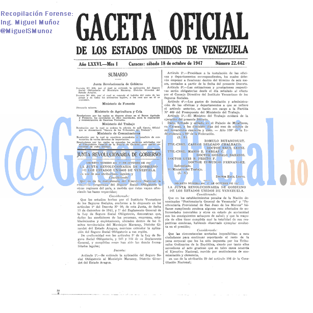 Gaceta Oficial 22442 del 18 Octubre 1947