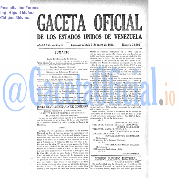 Gaceta Oficial 22506 del 3 Enero 1948