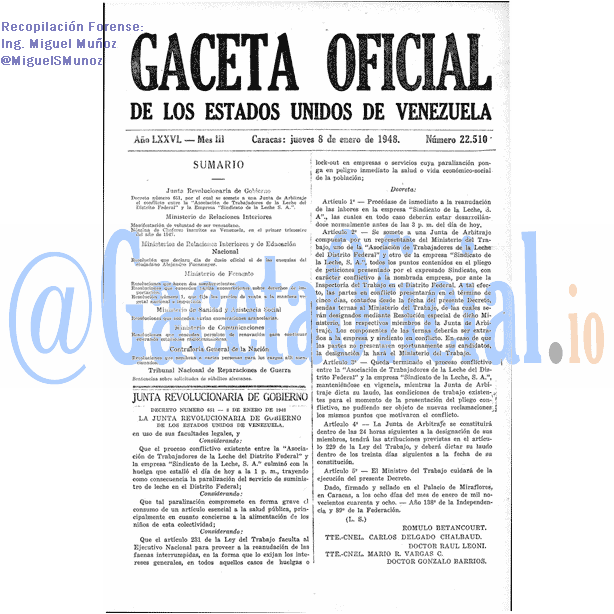 Gaceta Oficial 22510 del 8 Enero 1948