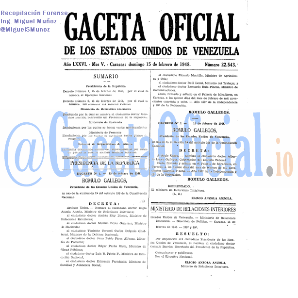 Gaceta Oficial 22543 del 15 Febrero 1948