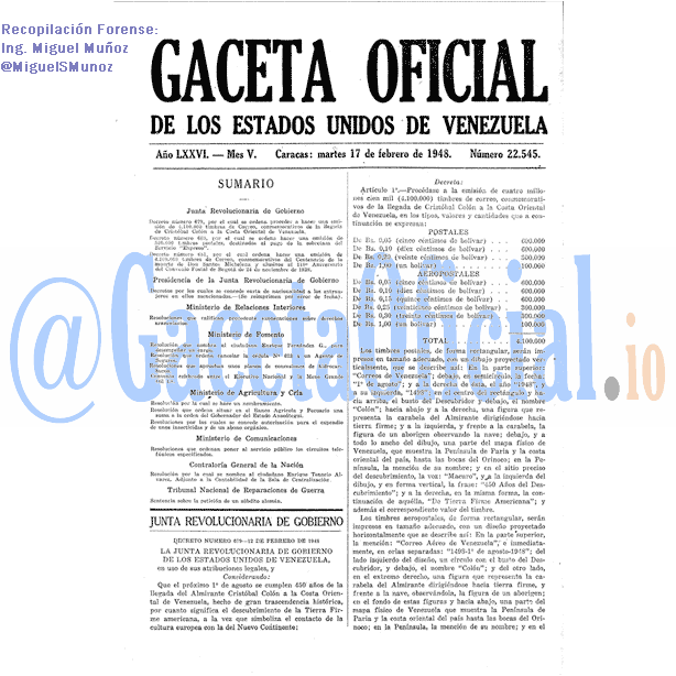 Gaceta Oficial 22545 del 17 Febrero 1948