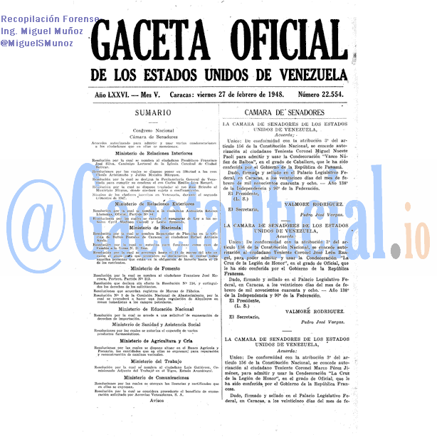 Gaceta Oficial 22554 del 27 Febrero 1948