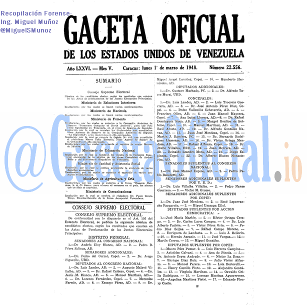 Gaceta Oficial 22556 del 1 Marzo 1948