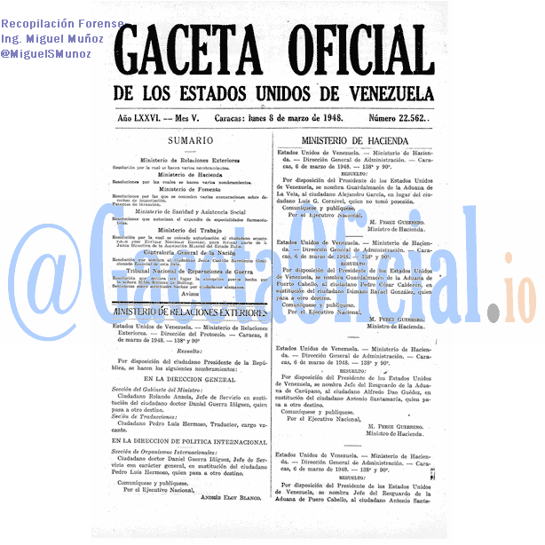 Gaceta Oficial 22562 del 8 Marzo 1948