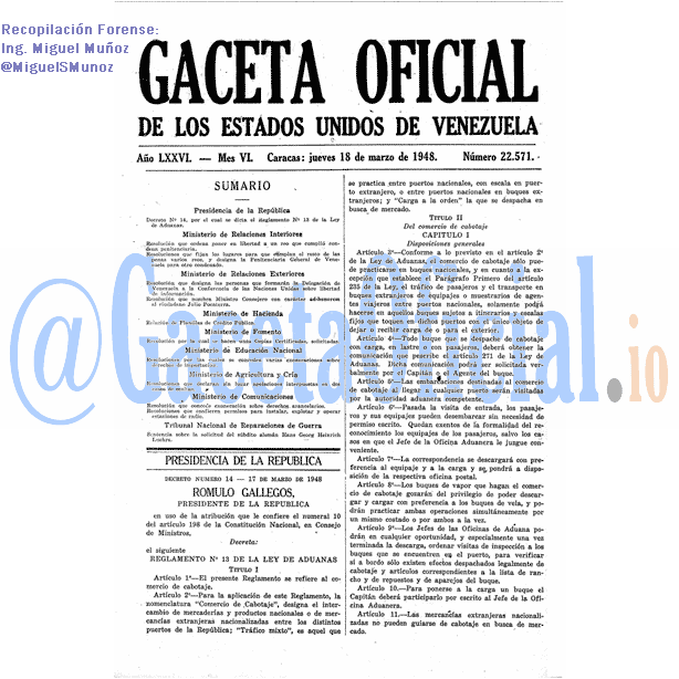 Gaceta Oficial 22571 del 18 Marzo 1948