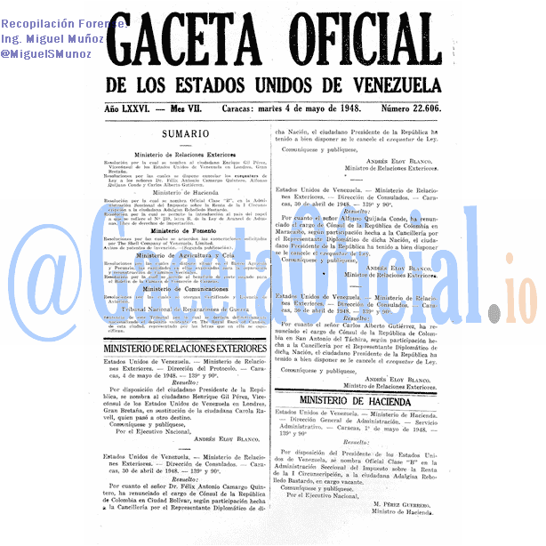 Gaceta Oficial 22606 del 4 Mayo 1948