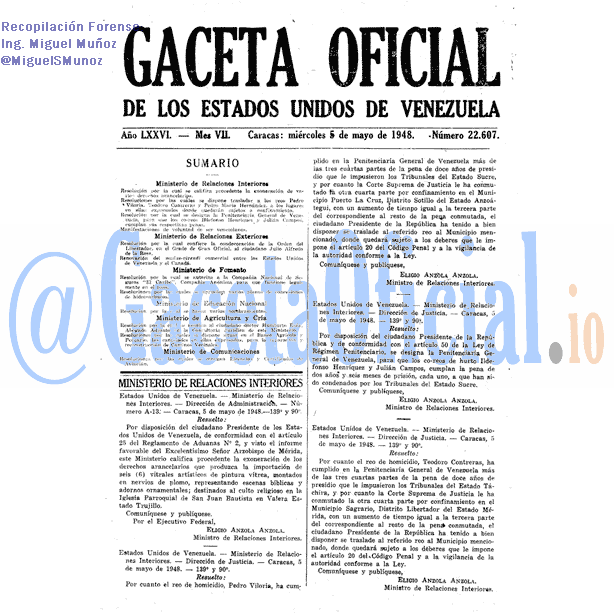 Gaceta Oficial 22607 del 5 Mayo 1948