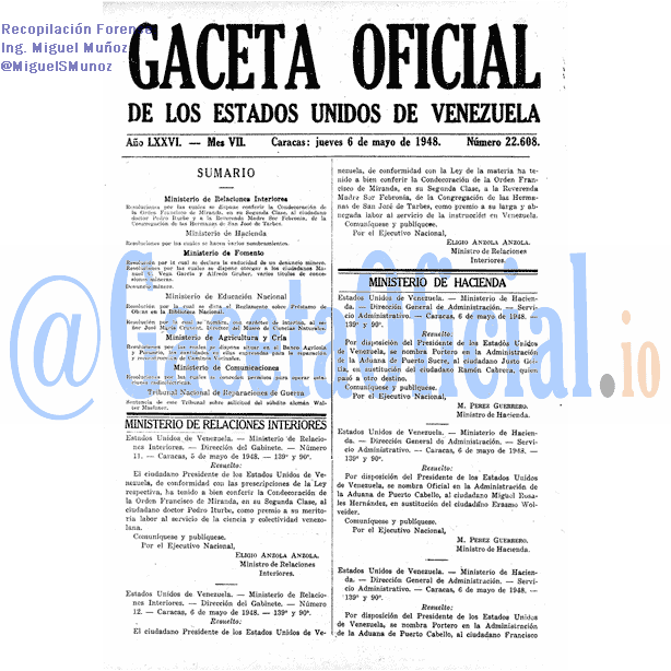 Gaceta Oficial 22608 del 6 Mayo 1948