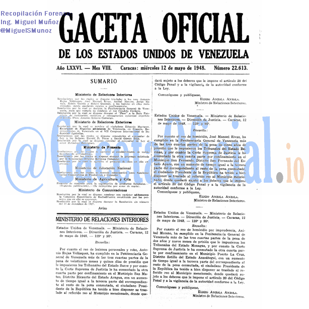 Gaceta Oficial 22613 del 12 Mayo 1948