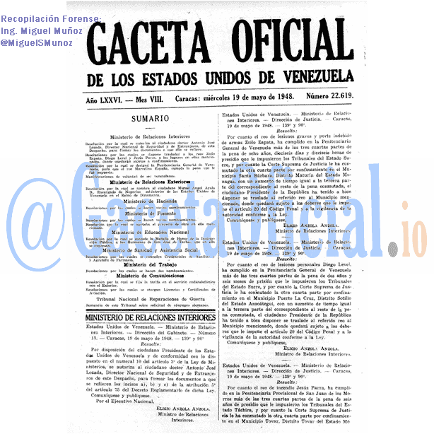 Gaceta Oficial 22619 del 19 Mayo 1948