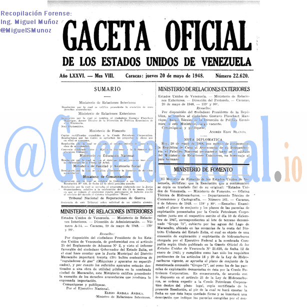 Gaceta Oficial 22620 del 20 Mayo 1948