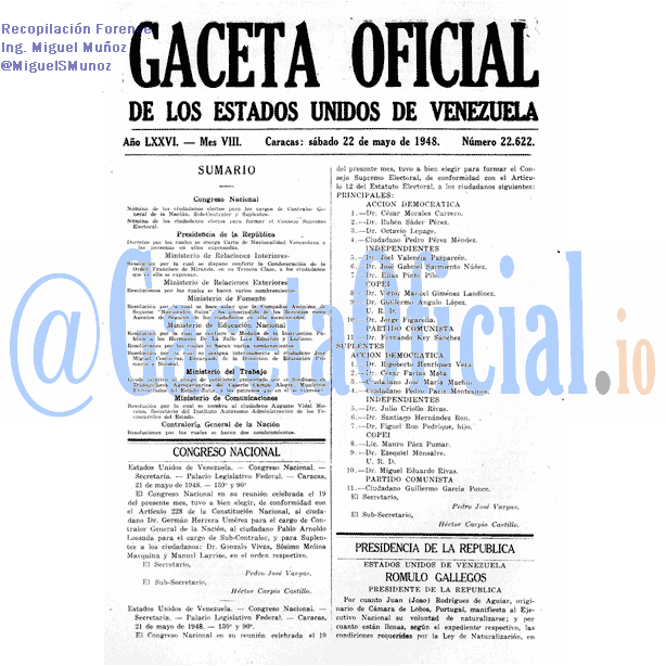 Gaceta Oficial 22622 del 22 Mayo 1948