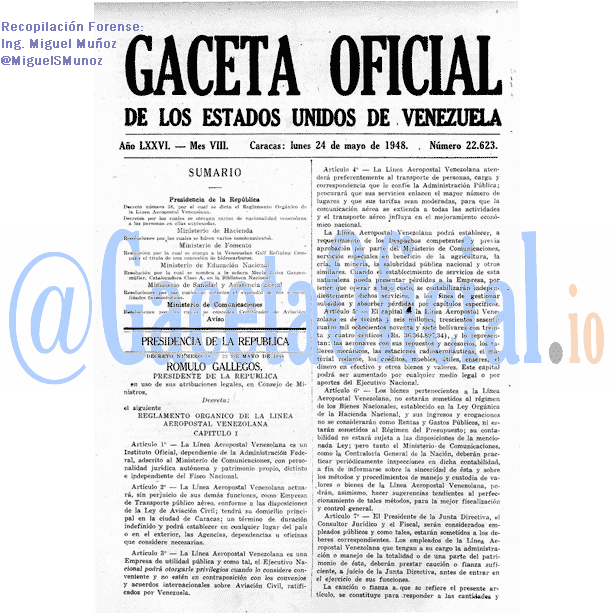 Gaceta Oficial 22623 del 24 Mayo 1948