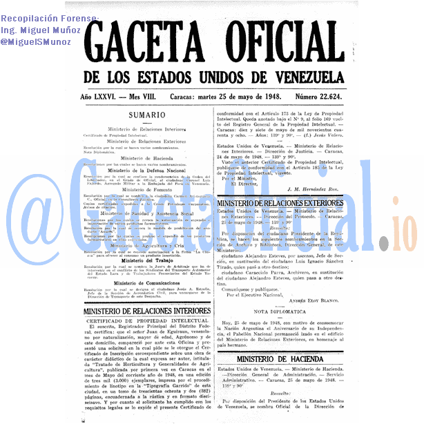 Gaceta Oficial 22624 del 25 Mayo 1948