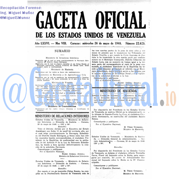 Gaceta Oficial 22625 del 26 Mayo 1948