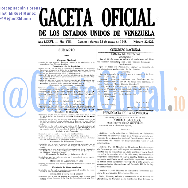 Gaceta Oficial 22627 del 28 Mayo 1948