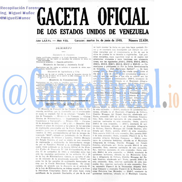 Gaceta Oficial 22630 del 1 Junio 1948