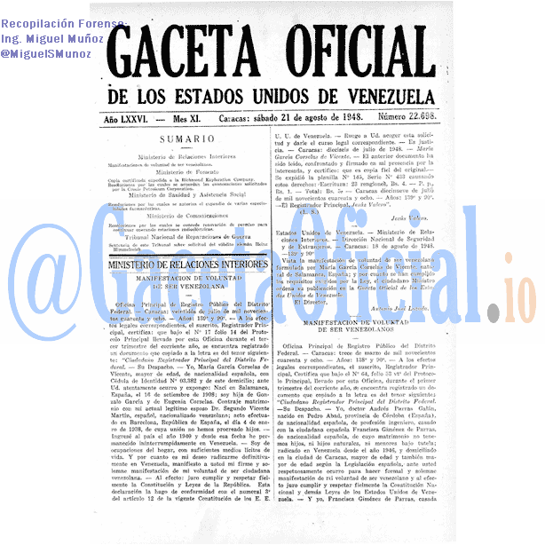 Gaceta Oficial 22698 del 21 Agosto 1948