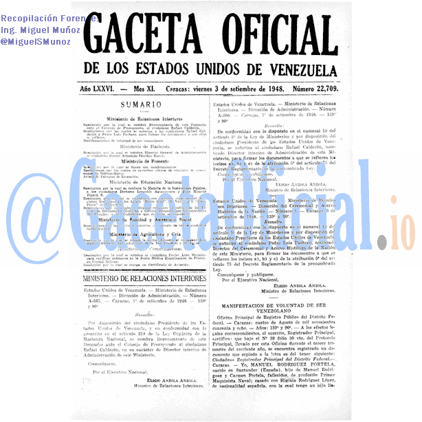 Gaceta Oficial 22709 del 3 Septiembre 1948
