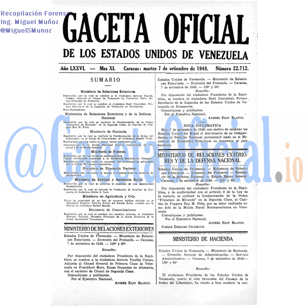 Gaceta Oficial 22712 del 7 Septiembre 1948