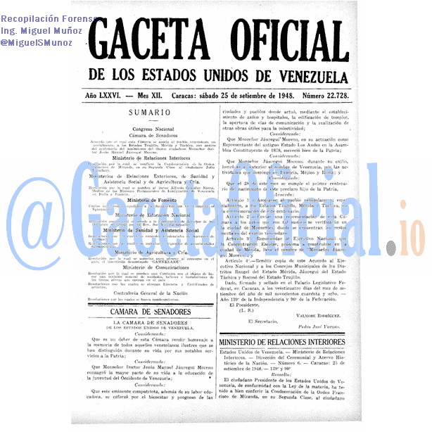 Gaceta Oficial 22728 del 25 Septiembre 1948