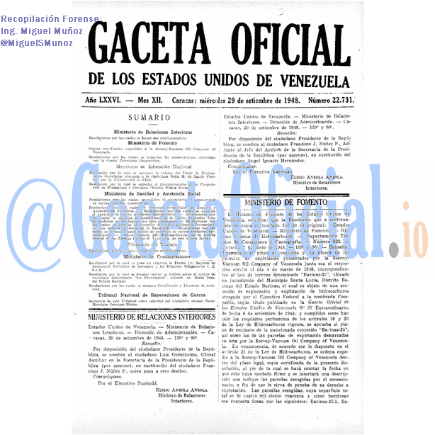 Gaceta Oficial 22731 del 29 Septiembre 1948