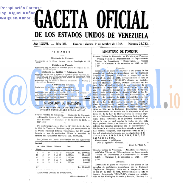 Gaceta Oficial 22733 del 1 Octubre 1948