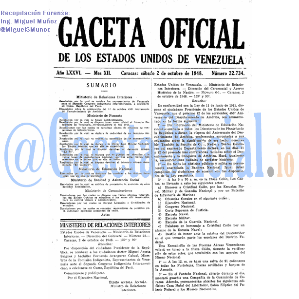 Gaceta Oficial 22734 del 2 Octubre 1948