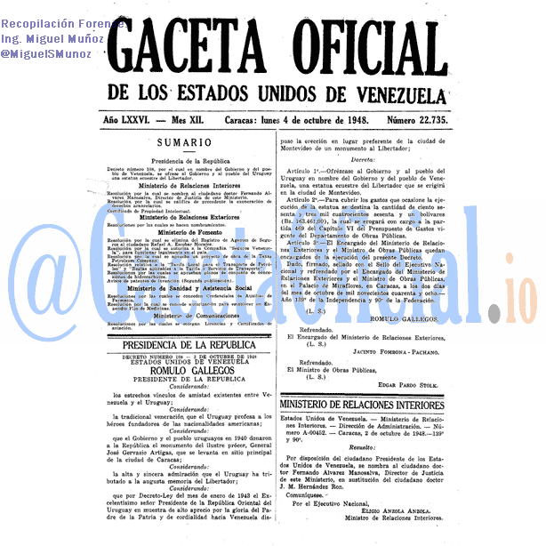 Gaceta Oficial 22735 del 4 Octubre 1948
