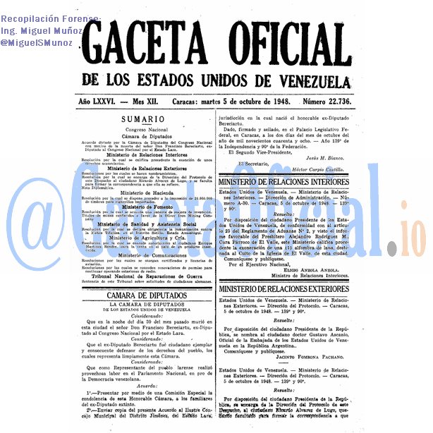 Gaceta Oficial 22736 del 5 Octubre 1948