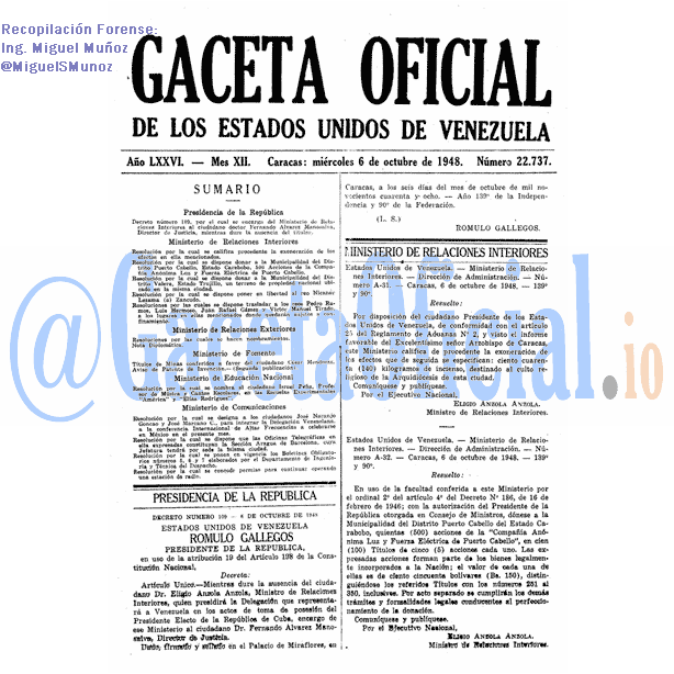 Gaceta Oficial 22737 del 6 Octubre 1948