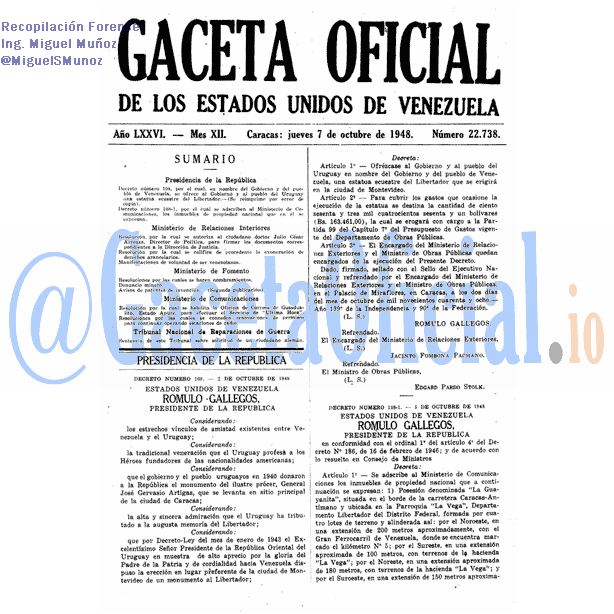 Gaceta Oficial 22738 del 7 Octubre 1948