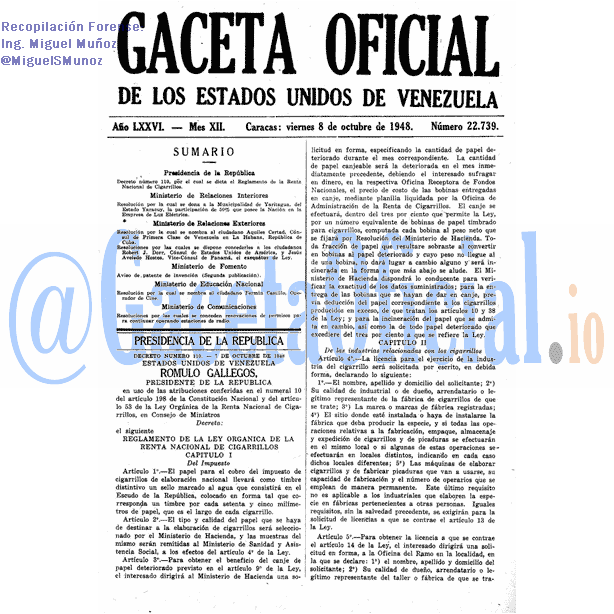 Gaceta Oficial 22739 del 8 Octubre 1948
