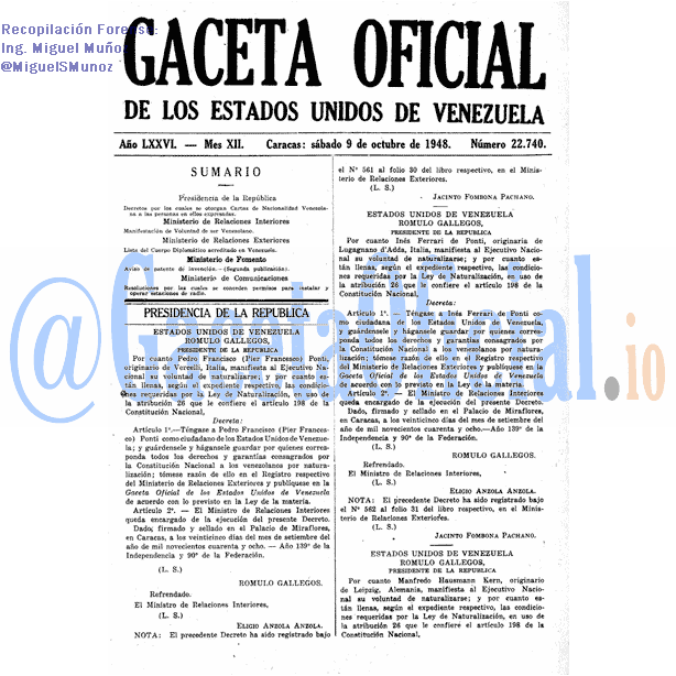Gaceta Oficial 22740 del 9 Octubre 1948