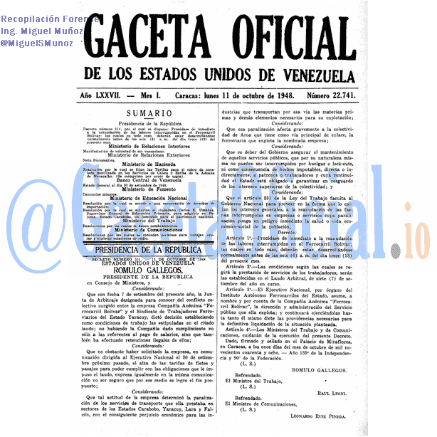 Gaceta Oficial 22741 del 11 Octubre 1948