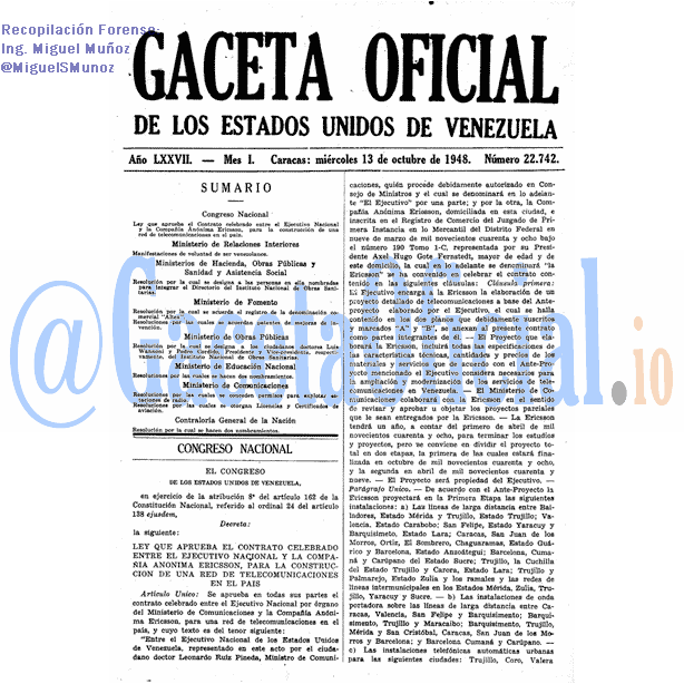 Gaceta Oficial 22742 del 13 Octubre 1948