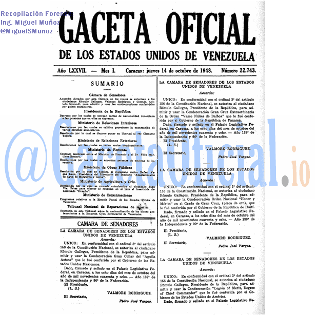 Gaceta Oficial 22743 del 14 Octubre 1948